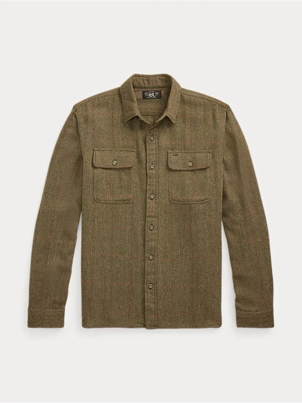 Polo Ralph Lauren RRL Suede-Patch Herringbone Workshirt RL 762 Brown Multi Large